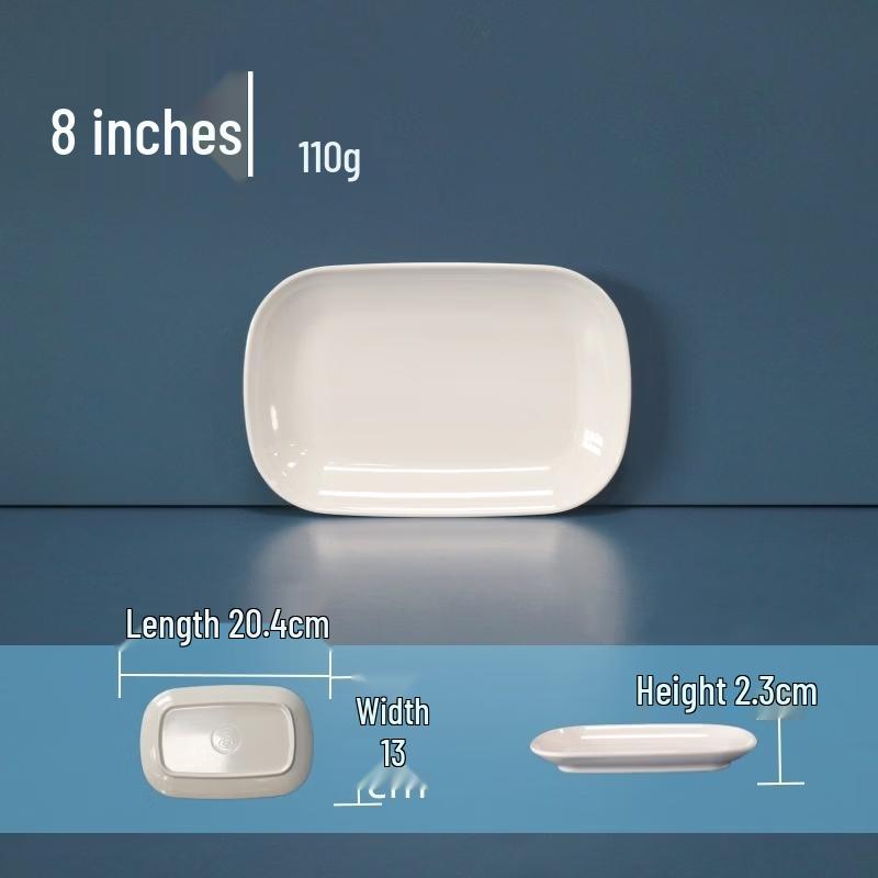 ZISIZ White Melamine Rectangular Serving Plates, 8-inch, Set of 5
