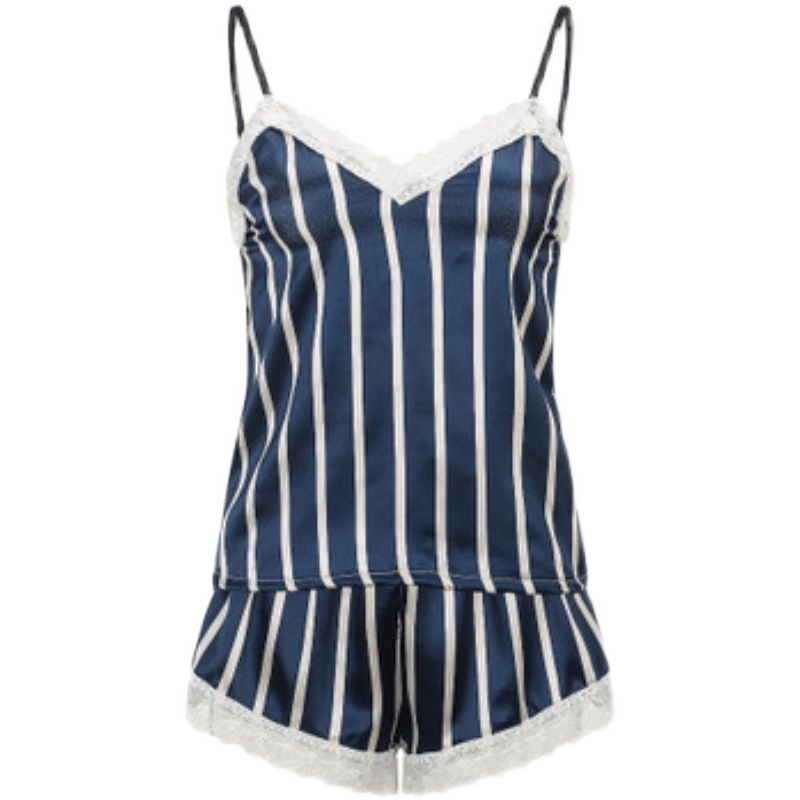 Sling Lace Striped Pajamas Two-Piece Set Sling Striped Pajamas Suit