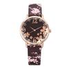 Orologio al quarzo da donna con cinturino in pelle analogico con quadrante rotondo floreale creativo