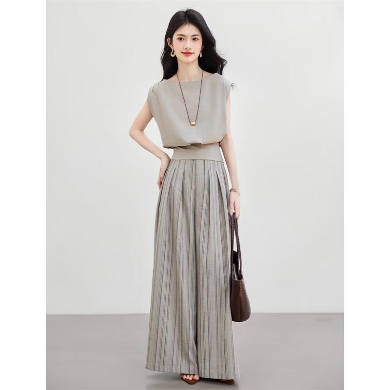 Elegant Striped Top & Wide-Leg Pants Set