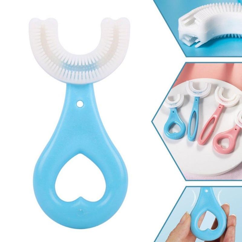 U Shape Kids Toothbrush with Handle Silicone Oral Care Cleaning Brush for Children