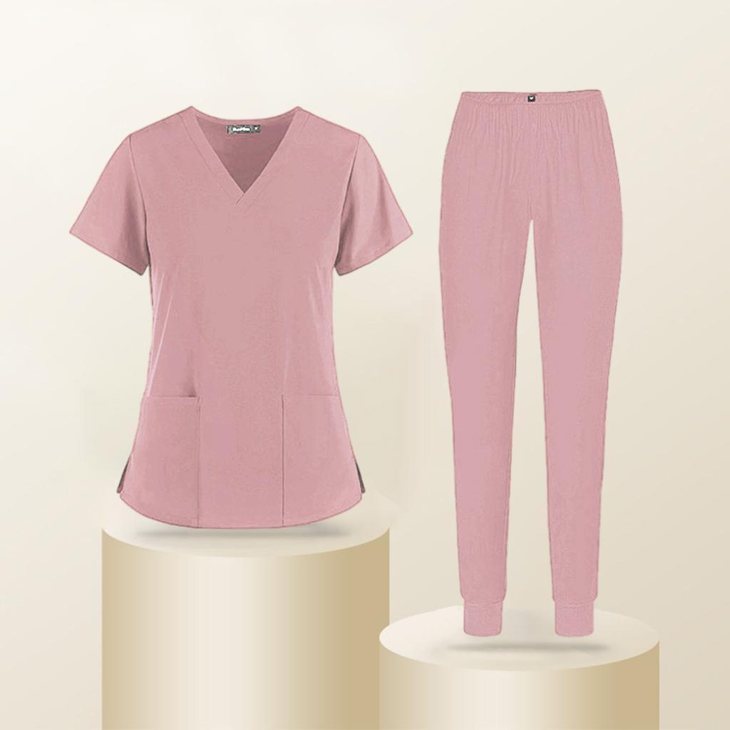 Comfortable V-Neck Nursing Scrub Set Breathable and Slim 2 Pockets