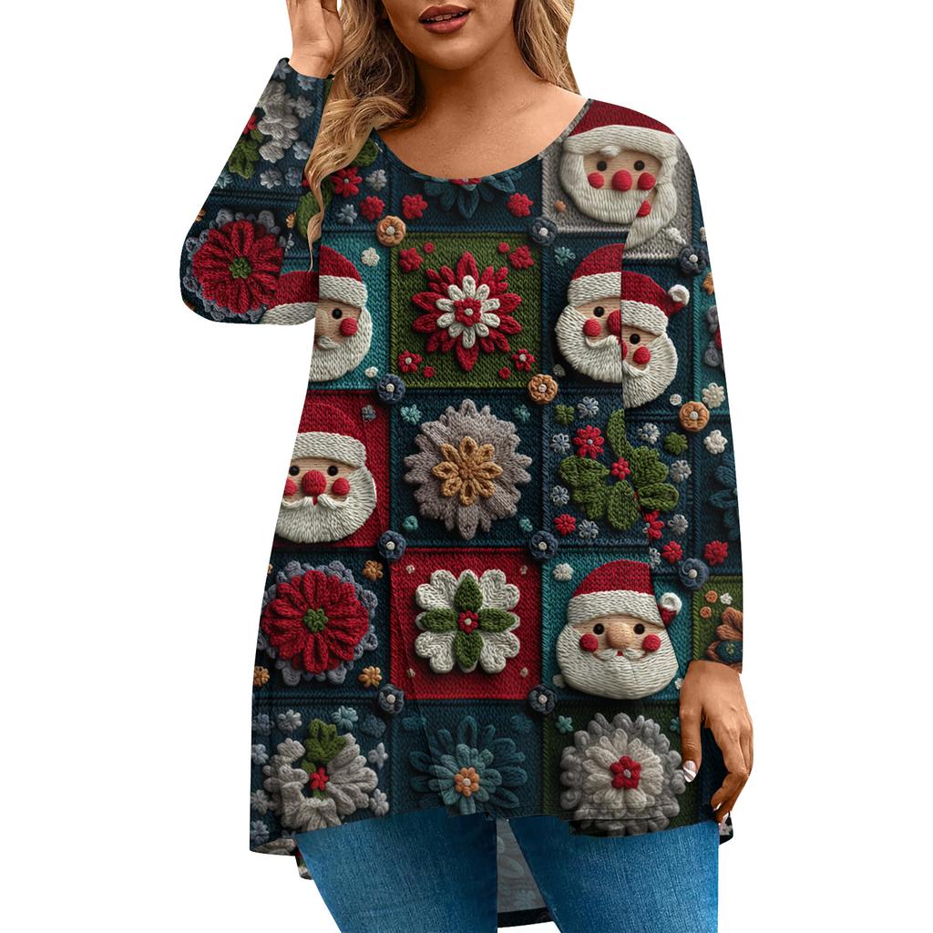 Women's Fashionable Casual Long Sleeved Plus Size  Print Top Plus Size Floral Print Top