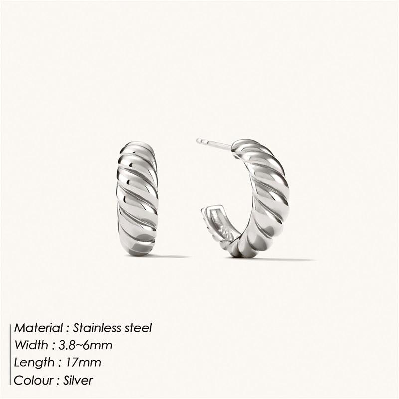 eManco Vintage Twist Croissant Hoop Earrings Stainless Steel for Women Elegant Minimalist Geometric Jewelry