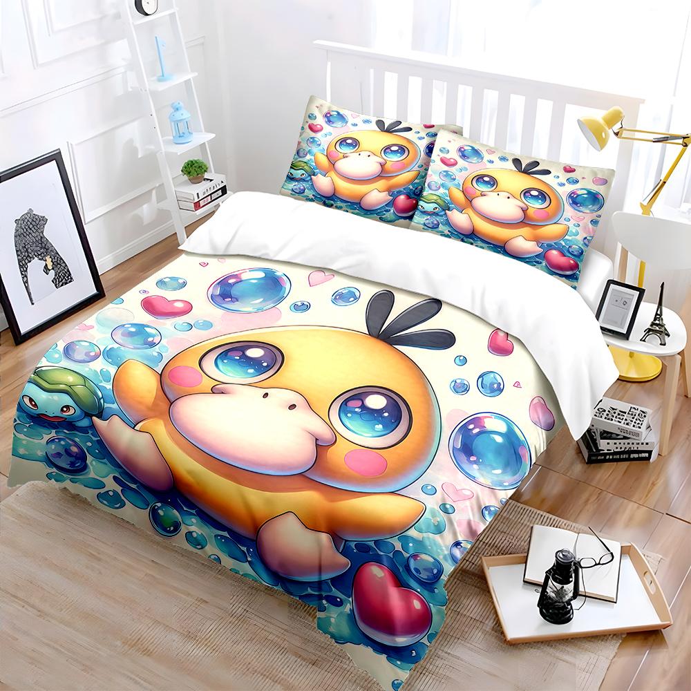 

Free Shipping! Cute P-Psyduck Theme Bedding Set 3 Pieces Quilt Cover Pillowcase US Twin Adult Bed Cover Bedroom Set Kids Gift 135X200cm
