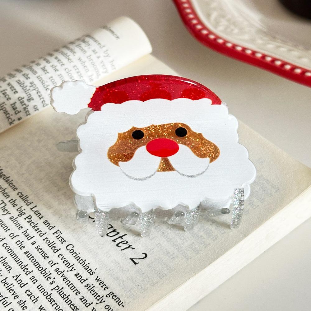 Glitter Christmas Tree Hair Claw Acrylic Cartoon Hair Grab Clip Santa Claus Shark Clip Festival