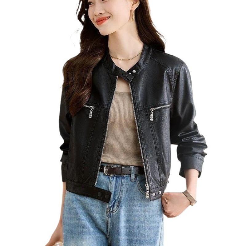 Kurtka skórzana damska nowa wiosna i jesień krótka mała jesień moda swobodna skórzana kurtka modna czarna