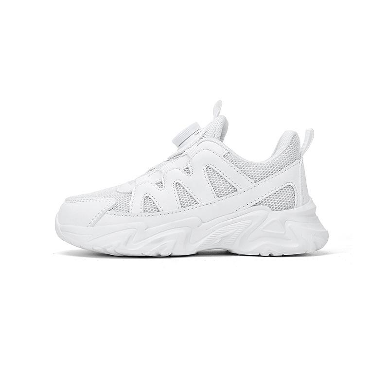 Children's little white shoes 2025 autumn new boys and girls leather sneakers medium and older children's mesh non-slip running shoes tide