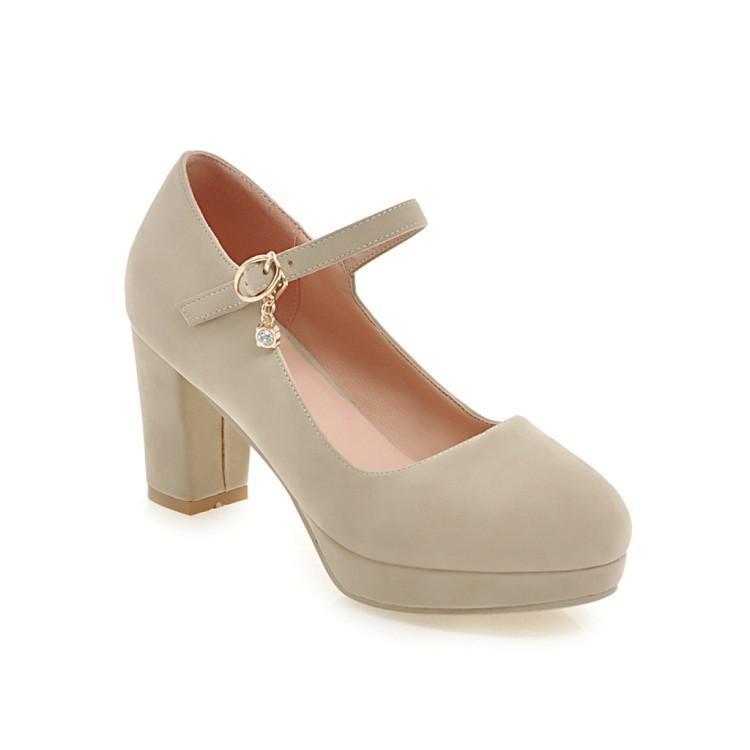 

Early spring high heels suede water table buckle shoes large size single shoes 39 абрикосовый