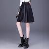 High-Waisted A-Line Leather Skirt for Women, Autumn/Winter, Pleated Lambskin Midi Skirt, Age-Defying & Classic Design