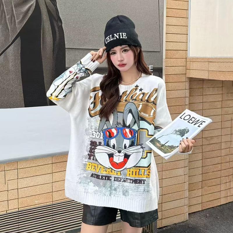 Women's Plus Size Cartoon Print Sweater - Autumn/Winter Trendy Heavy Knit Pullover