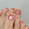 24pcs French Fake Toenails Pink Gradient Full Cover Short Square Toe Nails Foot Nails Tips for Women Girls