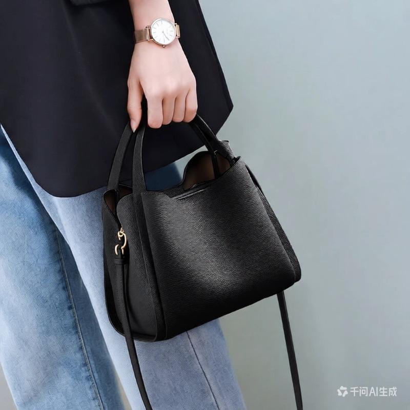 Vegetable Basket Soft Leather Women's Bag Handbag Feeling Shoulder Bag Crossbody Atmosphere Versatile Bucket Shoulder Bag Women