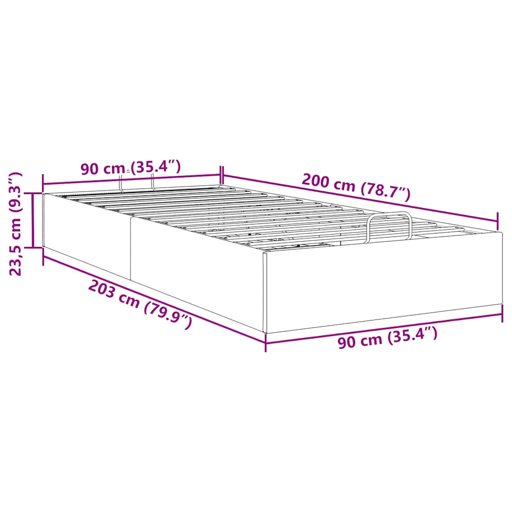 Ottoman Bed Without Mattress Black 90x200 cm Fabric