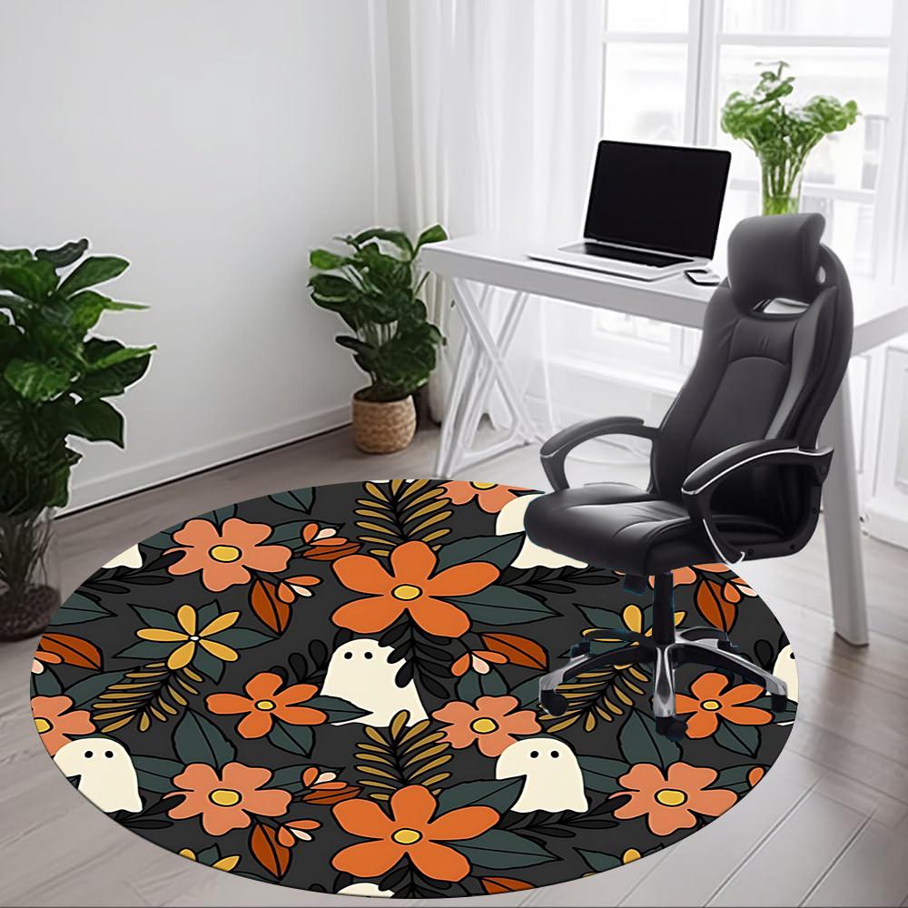 1 szt. Okrągły dywanik biurowy Ghost Floral, Mata odpowiednia do biura, Pod krzesła biurowe, Sypialni, Salonu, Wystroju domu, Dekoracji pokoju