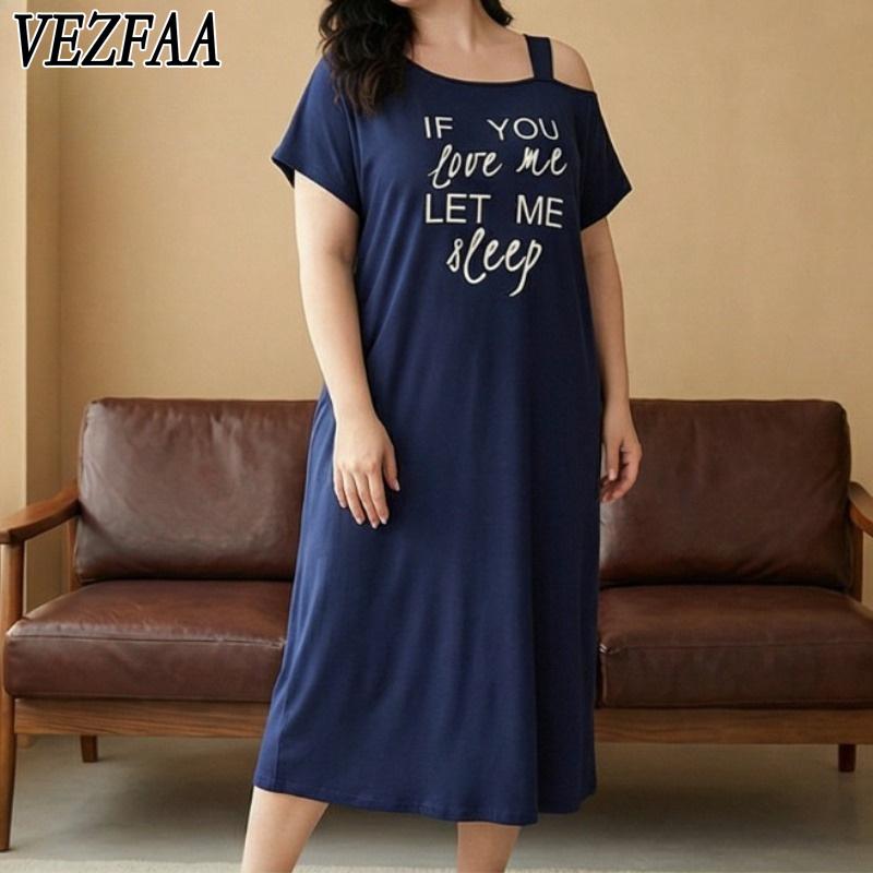 VEZFAA Women's Fashion Summer Spring Short Sleeve Loose Casual Nightgown