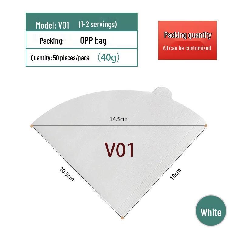 Fan-Shaped Hand-Pour Coffee Filter Paper, Raw Wood Pulp, V60 Type 04, Hanging Ear Design