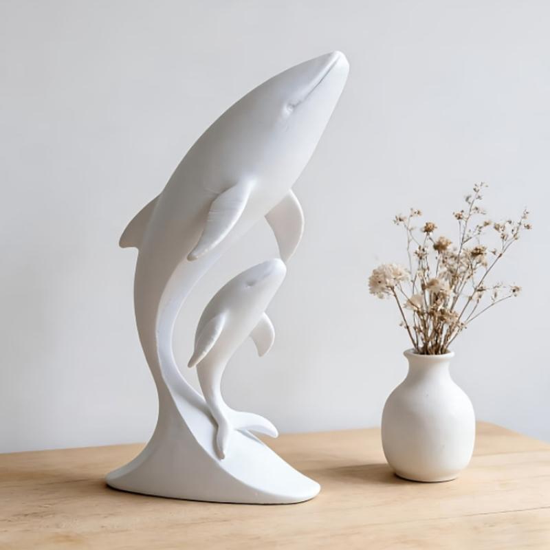 Office Desk Whale Figure Accent, Mother Whale and Calf Sculpture for Shelf Display Entryway Cabinet and Home Ocean Accent