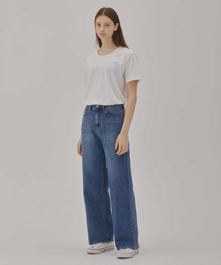 RYUL+WAI Wide Straight High-Waisted Denim Pants Blue
