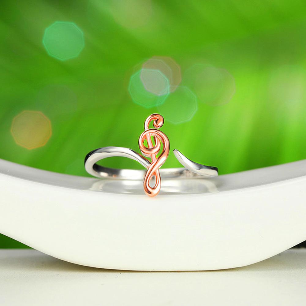1Pc Fashion Double Tone Music Note Copper Ring, Creative Simple Fashion, Color Separation Open Ring
