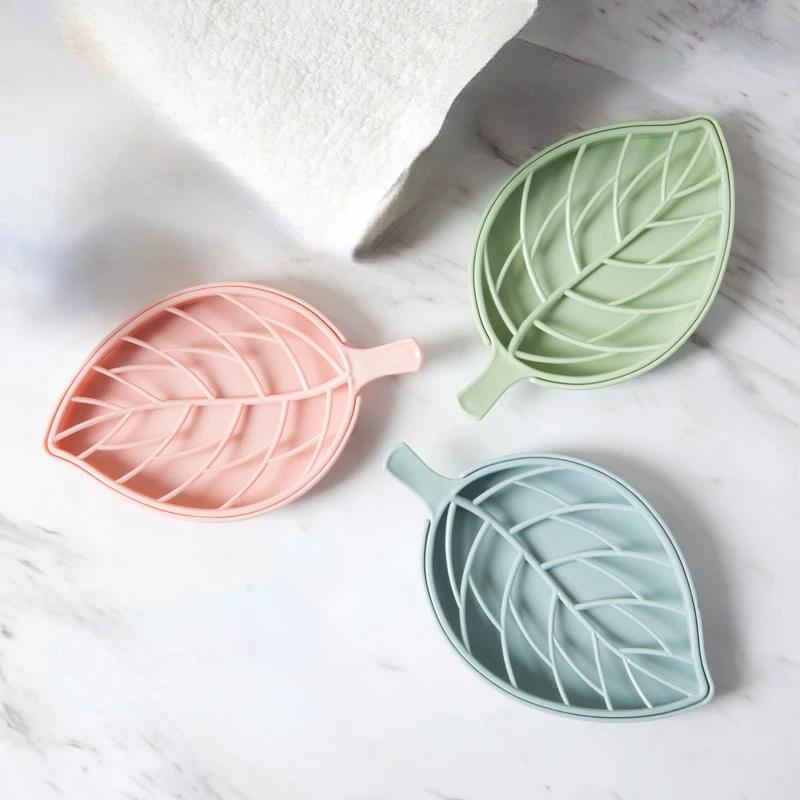 Creative Leaf Soap Holder with 3 Colors, Anti Slip Soap Box, Toilet Shower Tray, Drainage Rack, Bathroom Small Tools