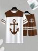 Men'S Street Style 3D Print Short-Sleeve T-Shirt And Shorts Set - Featuring a Trendy Anchor Stripe Print Design, Comfortable Round Neck