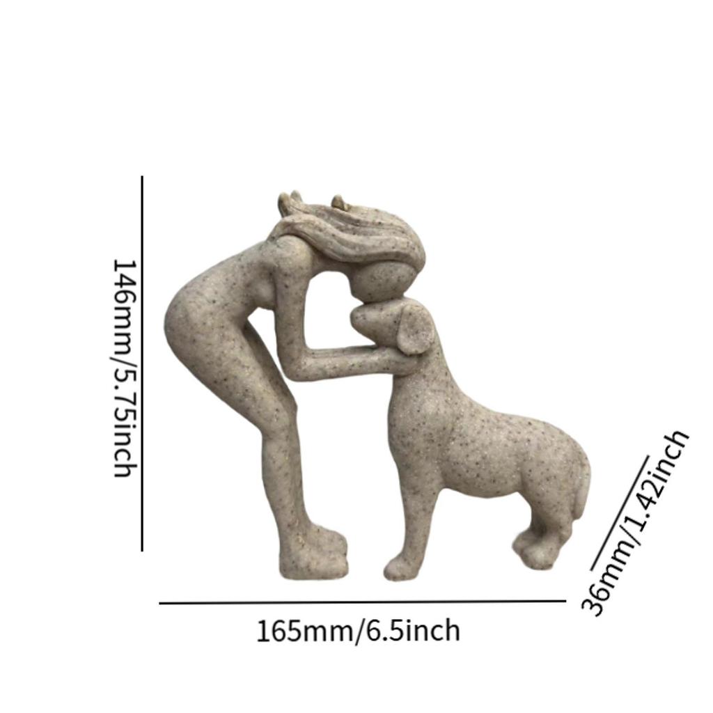 Woman and Dog Statue Resin Crafts Decorative Ornament Small Collection Sculpture for Shelf Tabletop Indoor Living Room Bedroom