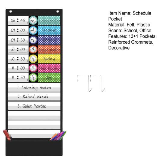 Daily Schedule Pocket Chart 13+1 Pockets Educational Chart for Classroom Office Home Preschool Activity