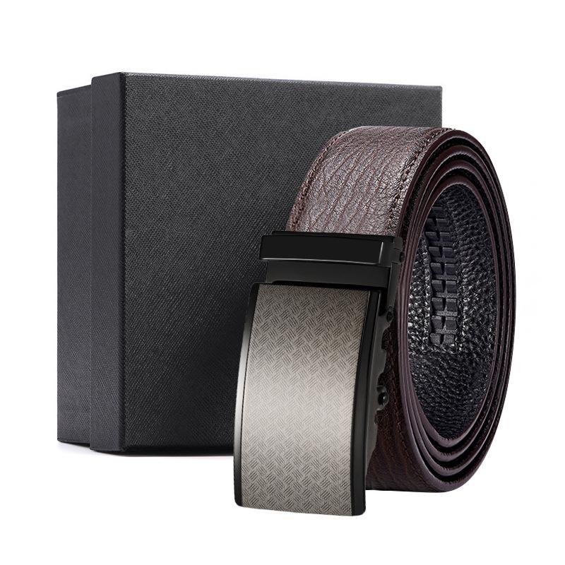 Men'S Belt Automatic Buckle Water Ripple Leather Belt Business Gift Print Belt First Layer Cowhide
