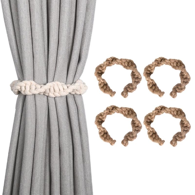 Bohemian Twist Curtain Buckle Holdbacks, 8Pack Jutes Twines Tie Backs for Light Filtering Drapes