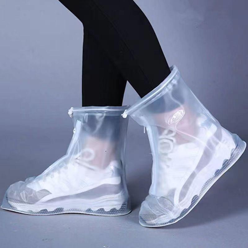 Mid-Length Waterproof Non-Slip, Thick Rain Shoe Covers for Men & Women with Zipper - PVC, Wear-Resistant.