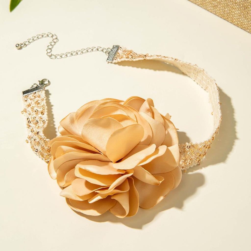Cross Border Autumn New Sparkling Braided Rope Satin Flower Necklace Women's Jewelry Fashion Elegant Flower Necklace