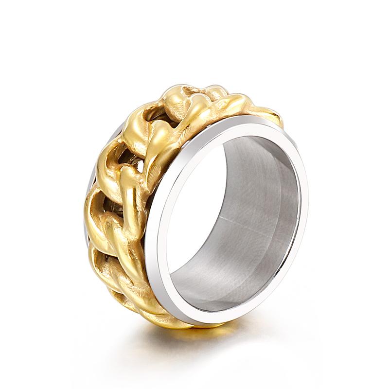 Retro Stainless Steel Men's Ring Punk Cubarn Chain Rotatable Finger Anillos Decompression Beer Trendy Jewelry Gift
