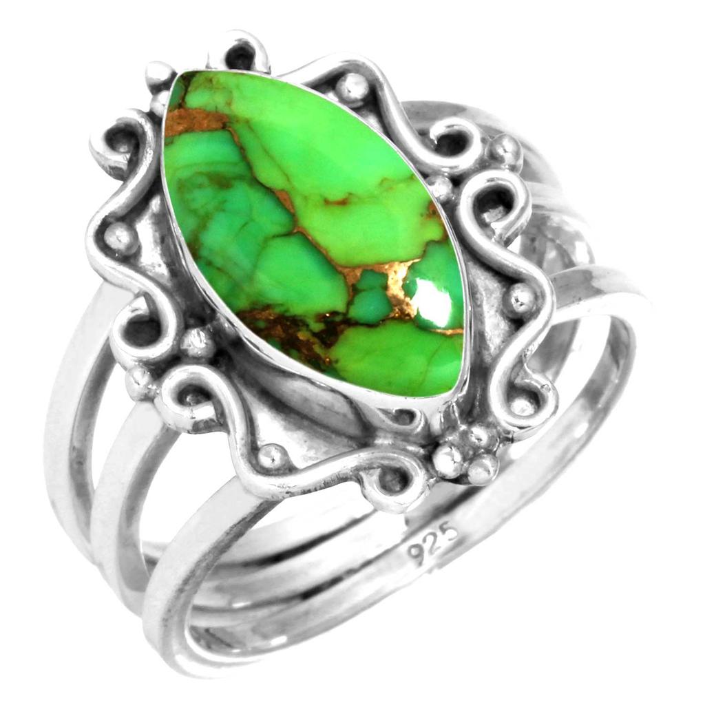 925 Sterling Silver Ring Women Gemstone Handmade Jewelry Wedding Gift Blue Green Purple Copper Turquoise Pearl Lapis Mother Of Pearl Fashion