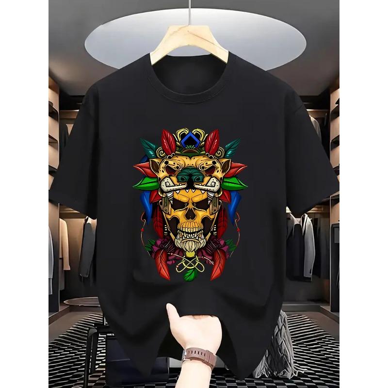 

Men S Stylish Summer Short-Sleeve T-Shirt with Vibrant Skull Print – Casual Round Neck, Perfect for Casual Attire in All Settings, Skull T Shir 4XL
