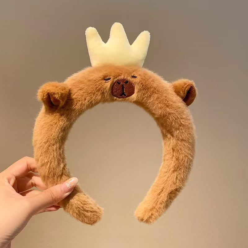 Plush Capybara Headbands Cartoon Kawaii Hair Hoop Headpiece Washing Face Hair Accessories