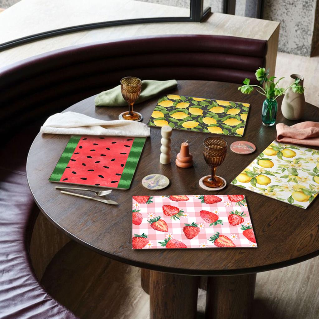 4Pcs Fruit Placemat Summer Fruit Theme Happy One Birthday Party Decorations Kid Adult Baby Shower Supplies Wedding Party Favors