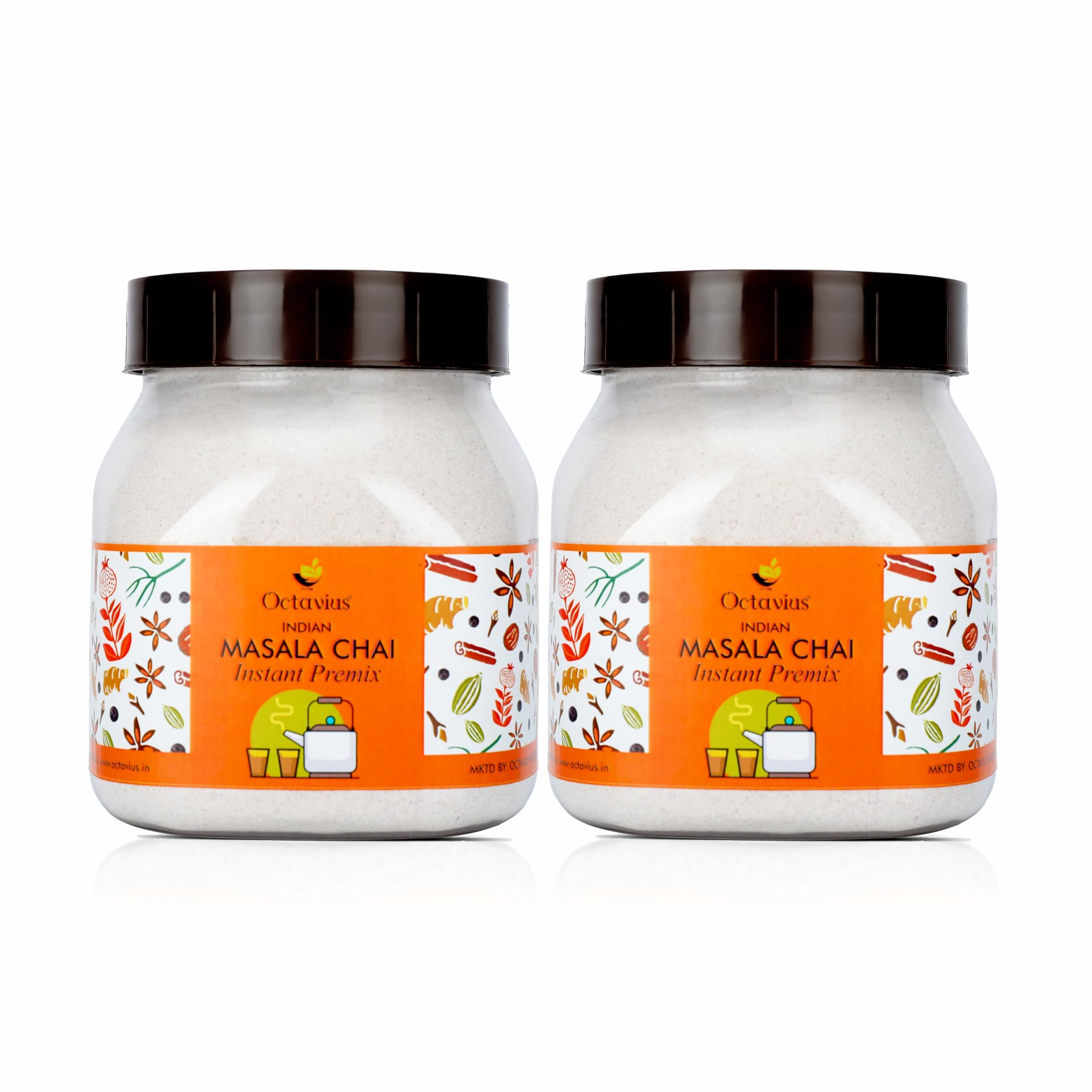 Octavius Indian Masala Chai Tea Premix - 500 Gm Jar (Pack of 2) | 1 Min Ready Tea Mix | Instant Masala Chai | 1 Kg Jar