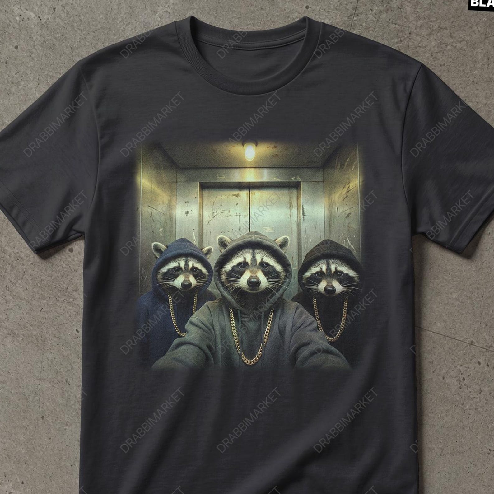 Vintage Gangsters Raccoon Chilling in the Elevator Shirt, Gangster Raccoon Shirt, Raccoon Silly Shirt, Racoon Meme Shirt, Funny Street Shirt S