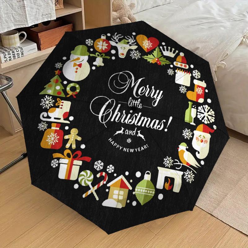 1pc Christmas Wreath Decorations Umbrella with Plastic Handle,Suitable for All Seasons Home Travel Outdoor UmbrellaDD217