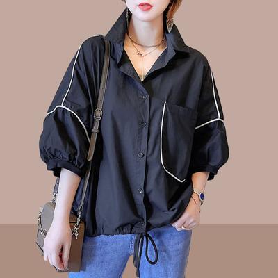 Women's Summer Loose Large Size Standing Collar Shirt Half Sleeve Breathable Short Sleeve Shirt