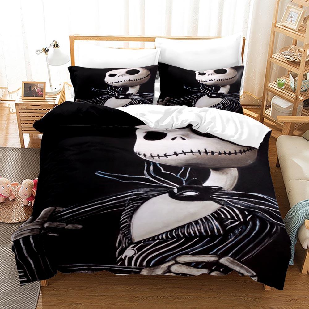 3pcs Queen Size Duvet Cover Sets, Nightmare Before Christmas Jack and Sally Rose Decor Bedding Set 2/3pcs Polyester Quilt Cover