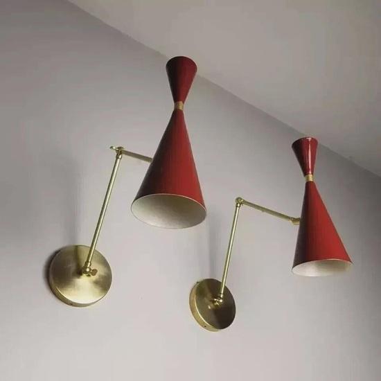

Italian Brass Wall Sconce Mid Century Modern, Maroon Gold Home Decor