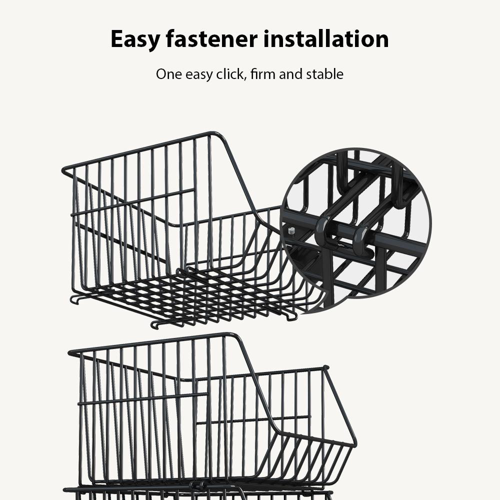 3 Tier Fruit Basket for Kitchen Storage Cart Stackable Metal Wire Storage Basket Snacks Organizer Baskets with Rolling