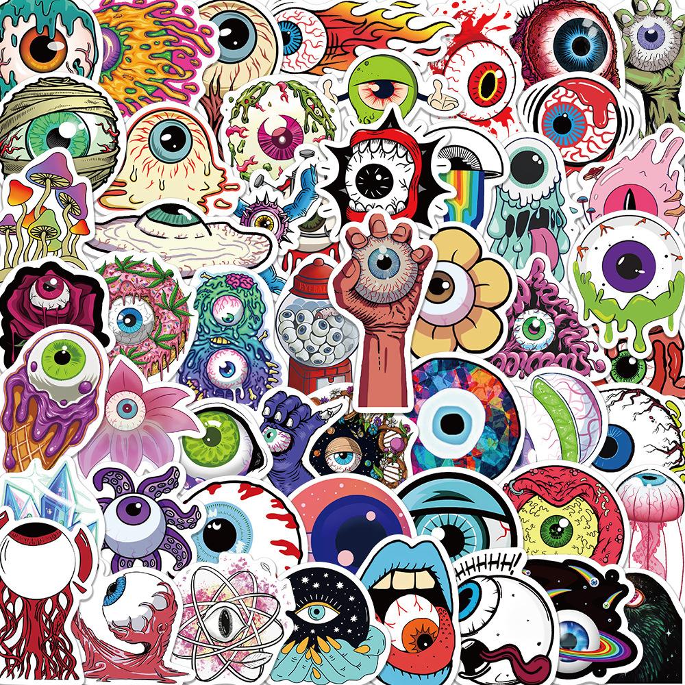 52 Horror Cartoon Eyeball Graffiti Stickers Decorate Suitcase Guitar DIY Waterproof Stickers