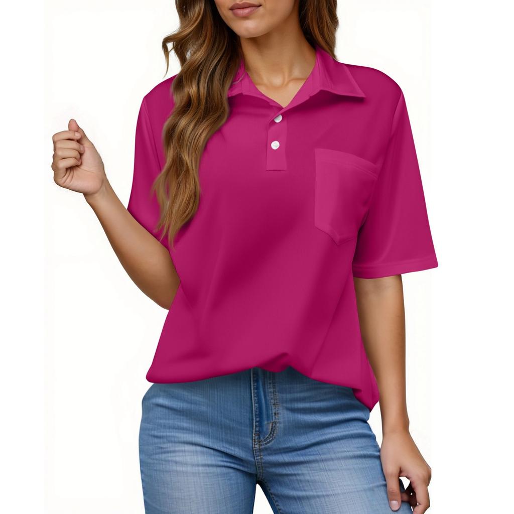 Women's Fashion Casual Button Pocket Shirt Short Sleeve Solid Color Lapel Top