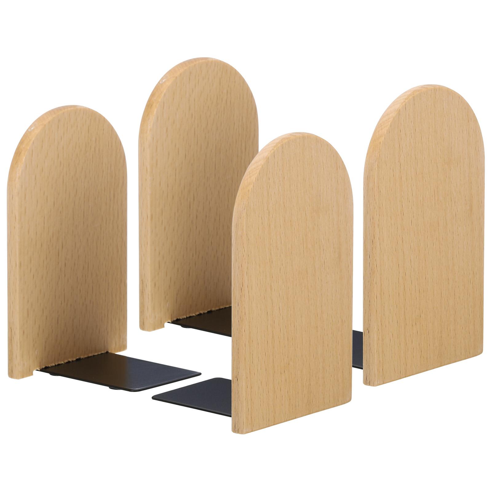4Pcs Wood Office Bookends Home Book Ends Desktop Organizer Bookshelf Magazine Organizer Book Bookrack Desktop Shelf Stand Holder