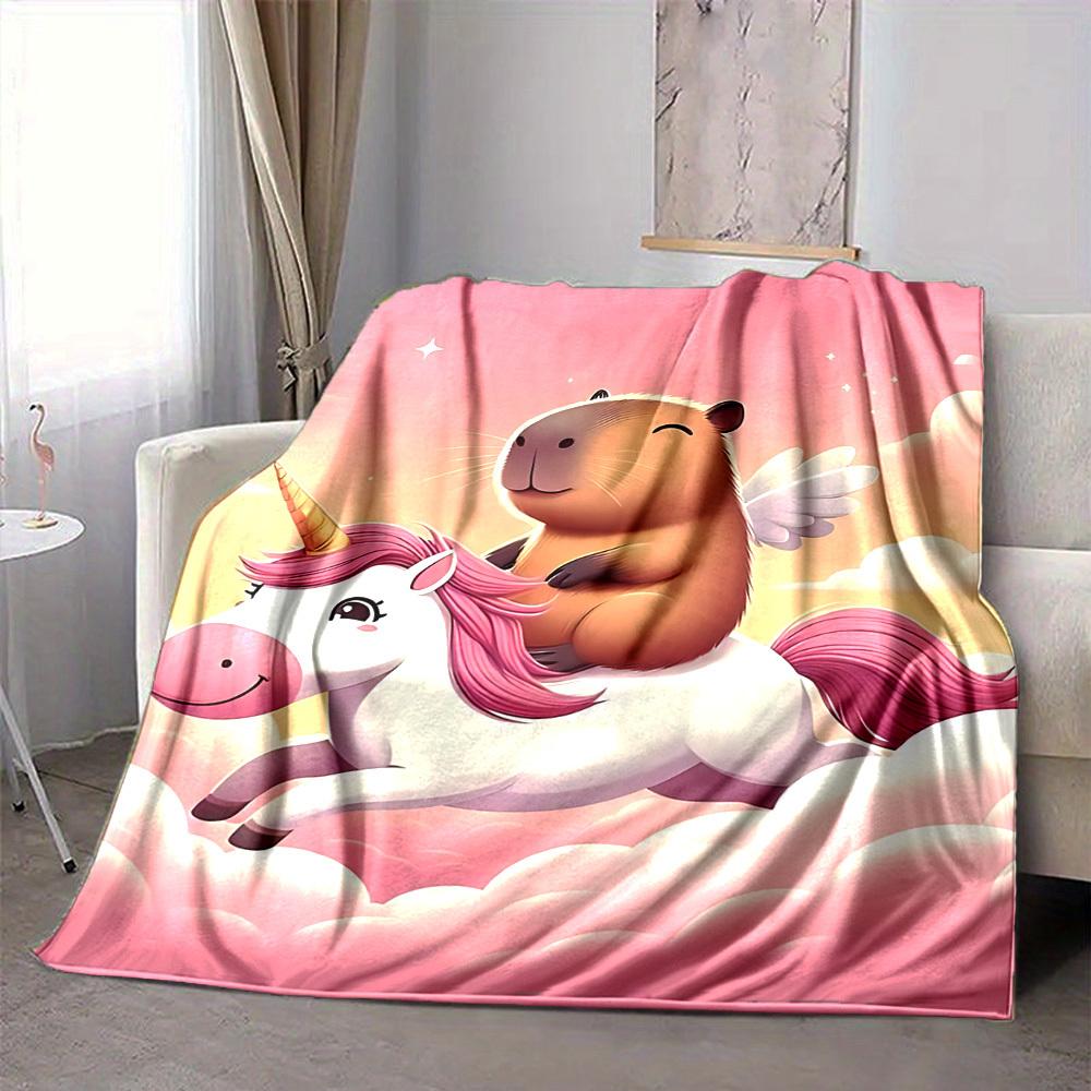 1PC Unicorn, Capybara Blanket - Soft Warm All-Season Throw for Sofa, Bed, Car, Office, Throw For Sofa yy250916097