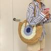 Straw Bag Women Hand-Woven Handbag Round Shape Rattan Bag Big Capacity Casual Beach Shoulder Crossbody Bag