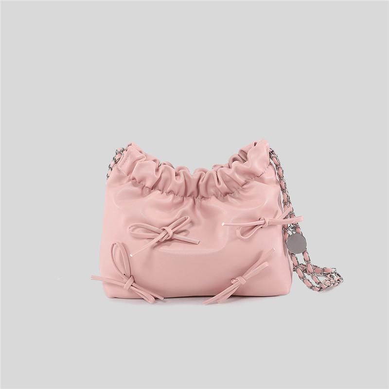 2024 New Spring Butterfly Bow Tote Bag Women Large Capacity Wrinkle Shoulder Crossbody Bag Street Fashion Chain Bag